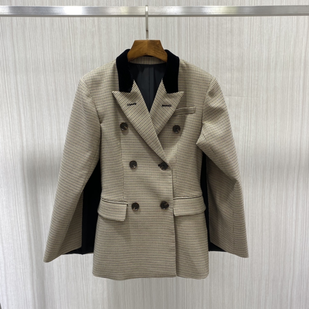 

2021 Autumn Hoodstooth Women' Jacket Designer Cloak Buttons Short Women Coats Wool Blend Coat 90204, As shown