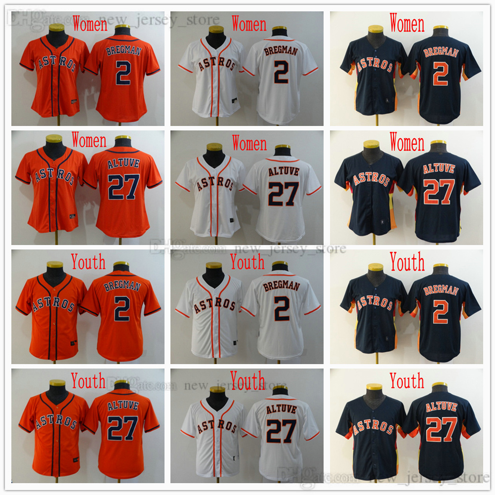 

2021 Women Youth Kids Baseball 27 Jose Altuve Jerseys KID Stitched 2 Alex Bregman White Home Cool Base Navy Alternate Orange, Blue;black