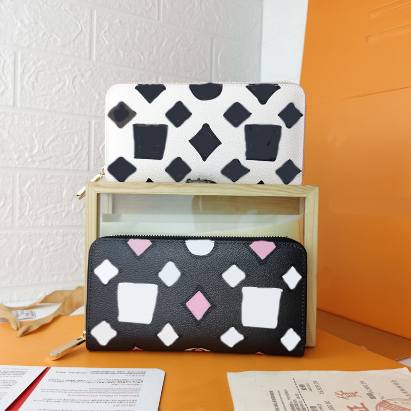 

High Quality Leather Designer Wallet Multicolor Purses Card Holder Womens Clutch Purse Classic Black White Zipper Leopard Print Wallets 19*10cm