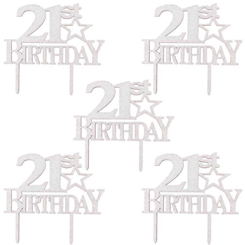 

5Pcs 21st Birthday Cake Toppers Creative Decorations Stylish Inserts Greeting Cards