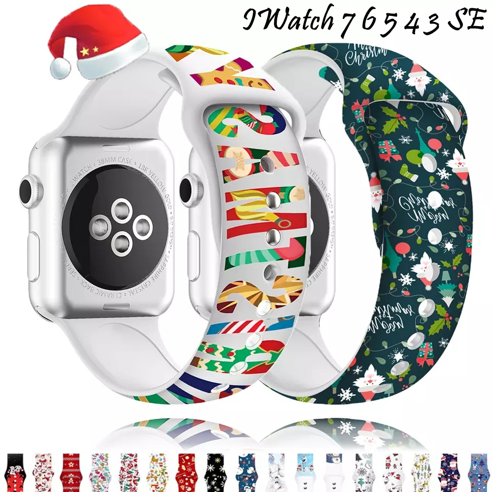 

32 Colors Christmas Printed Silicone Band iWatch Bracelet Strap for Apple Watch Series 7/6/5/4/3/2 SE 40 41 44 45mm Watchband