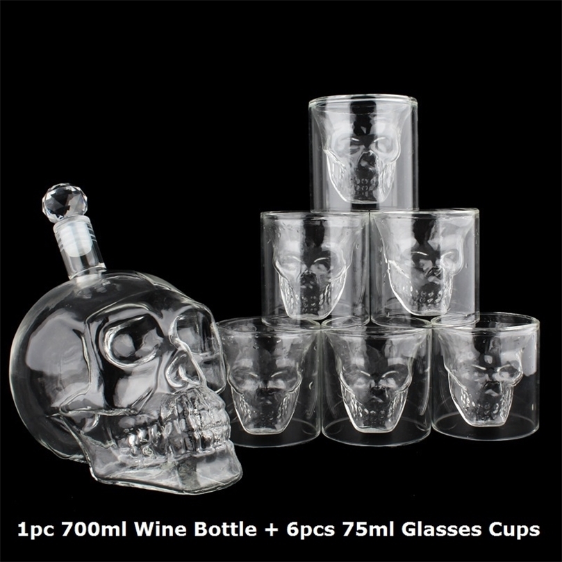 

Crystal Skull Head S Glasses Cup Set 700ml Whiskey Wine Glass Bottle 75ml Cups Decanter Home Bar Vodka Drinking Mugs 210827