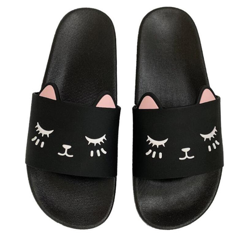 

Summer Slides Women Slippers Cartoon Cat Thick Bottom Beach Casual Non-Slip Bathroom Sandals Girls Shoes Zapatillas Mujer Zy764, Black