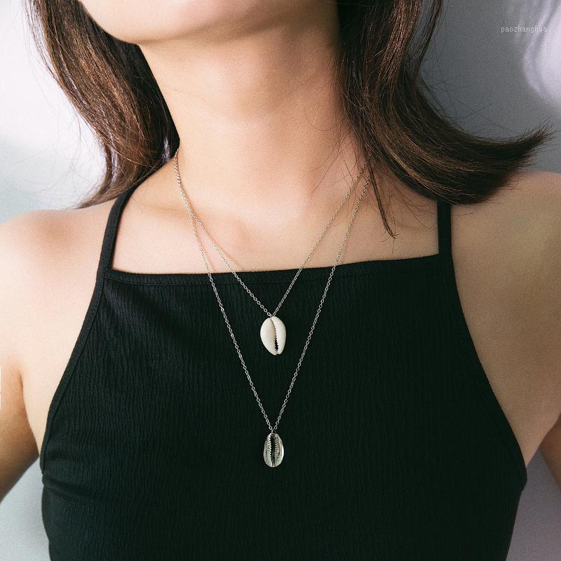 

Selling Shell Pendant Chain Beach Jewelry Layer Scalloped Conch Necklace Female Fashion Women Gift#10 Chains, Silver
