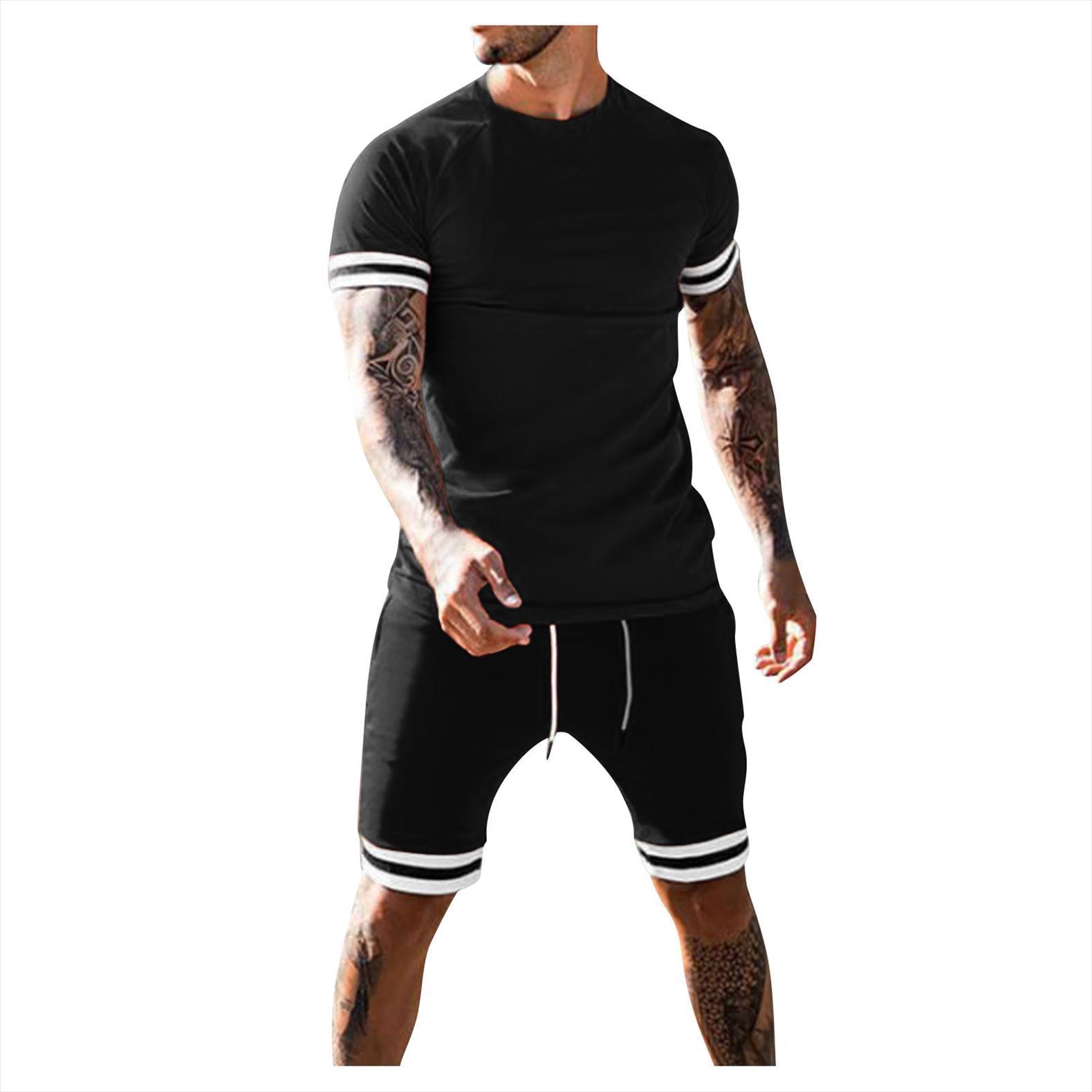 

casual summer clothes sportswear two men tracksuit piece set t shirt brand track clothing male sweatsuit sports suits camiset, Gray