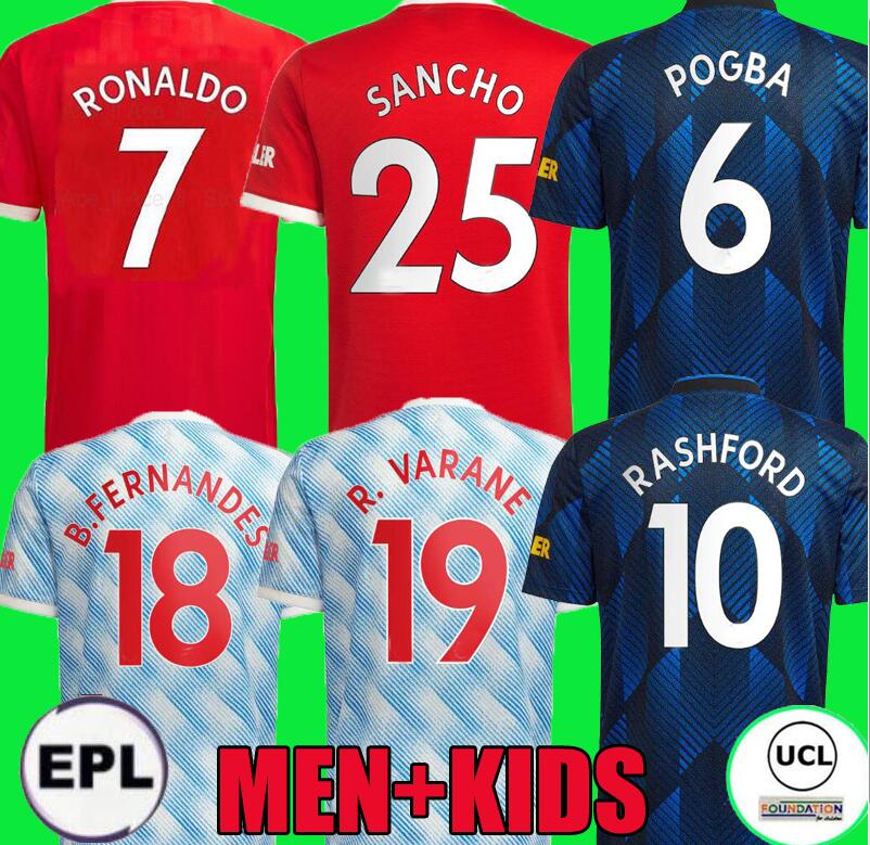 

S-4XL 21 22 RONALDO SANCHO 25 MaNChESTeR soccer jerseys Fans Player BRUNO FERNANDES RASHFORD pogba uTd football shirts Man 2021 2022 R. Varane UnItEd tops KIDS KIT, Home