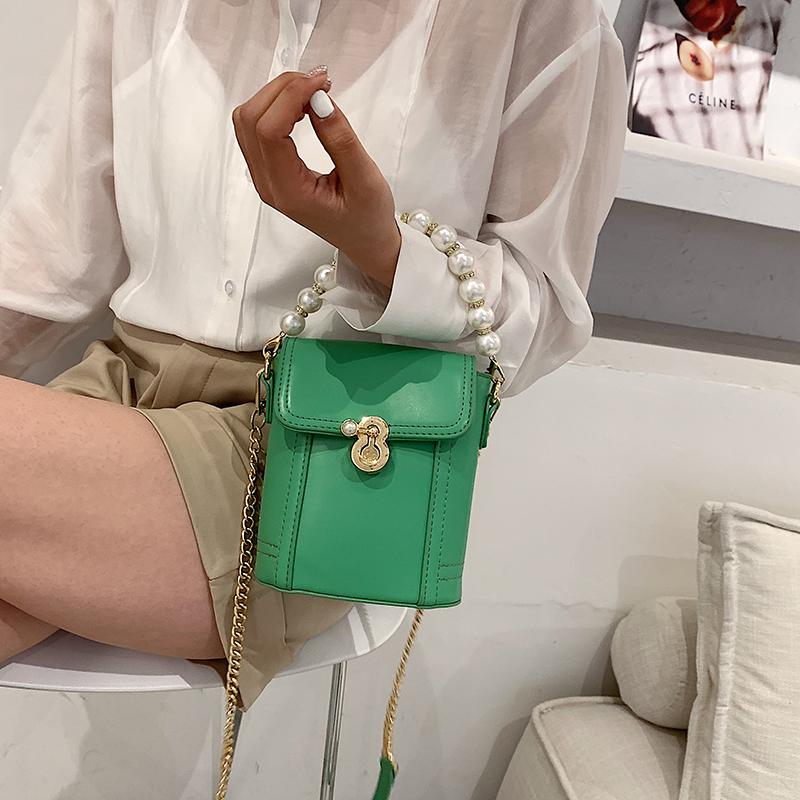 

Evening Bags Women Shoulder Bag Green Summer Female Crossbody Fashion 2021 Bucket Small Pearl Chain Trending For Daily Travel
