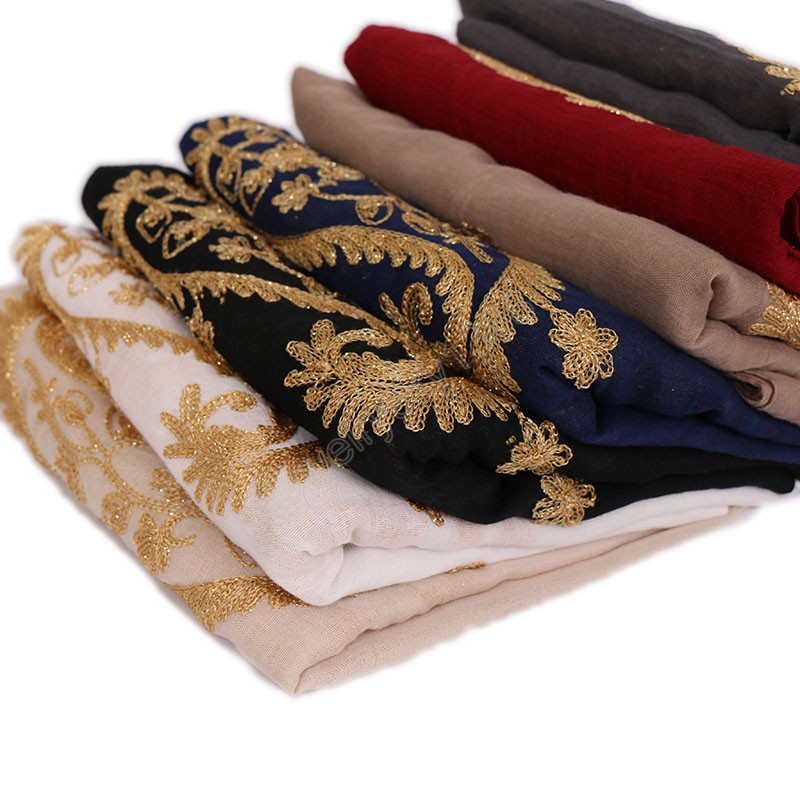 

Women embroider hijab scarf shawls muslim cashew lightweight scarves plain cotton wraps fashion headband scarves 190*80cm