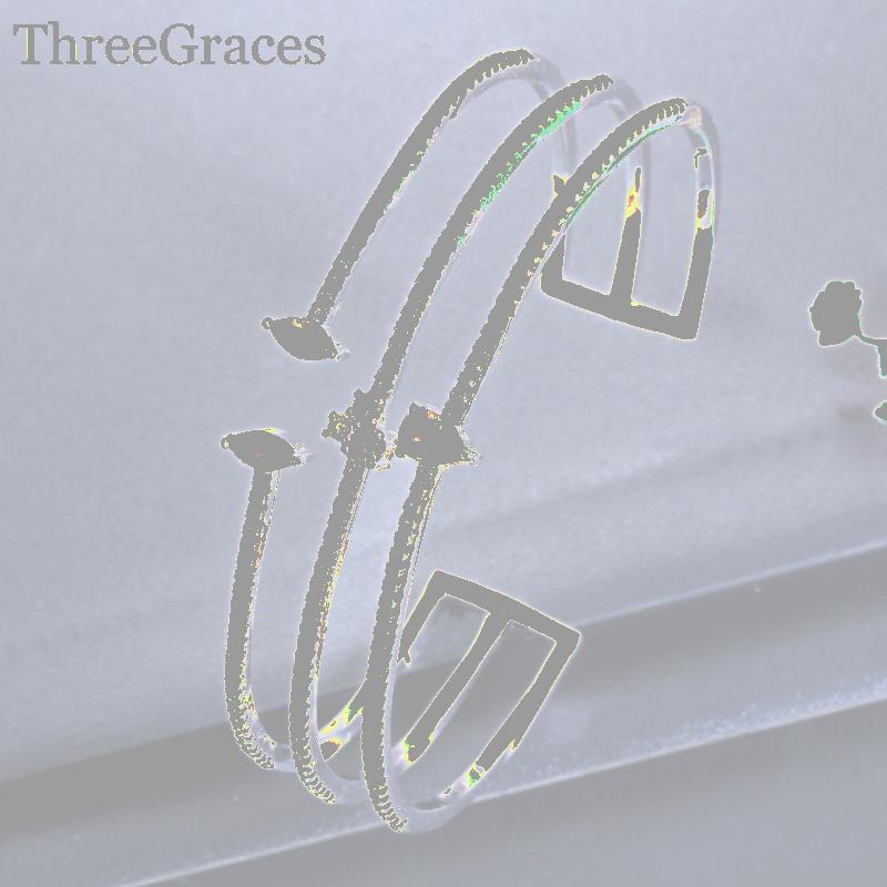 

Bangle ThreeGraces Fashion 3 Rows Adjustable CZ Stone Micro Pave Silver Color Open For Women Wedding Party BA012, Black