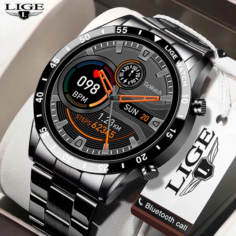 

LIGE 2021 Fashion Full Circle Touch Screen Smart Watches Mens Waterproof Sport Fitness Watch For Bluetooth Call Smart Watch Meng, Blue