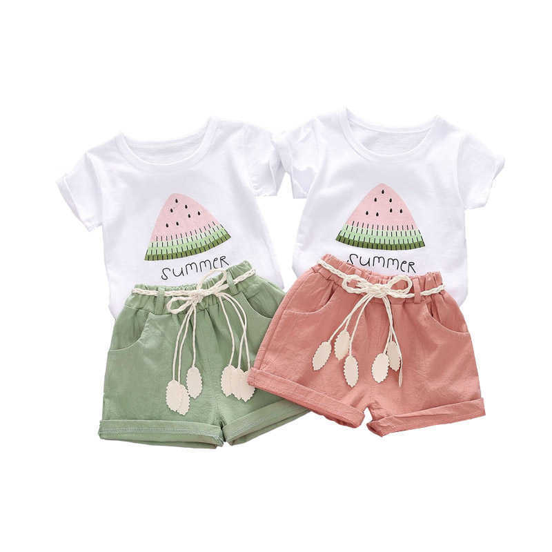 

Summer Baby Girl T-shirt Short Sleeve Watermelon Printing Clothes Girl Clothing Cotton Kids Children Clothing Sets Girls Outfits P0831, Red