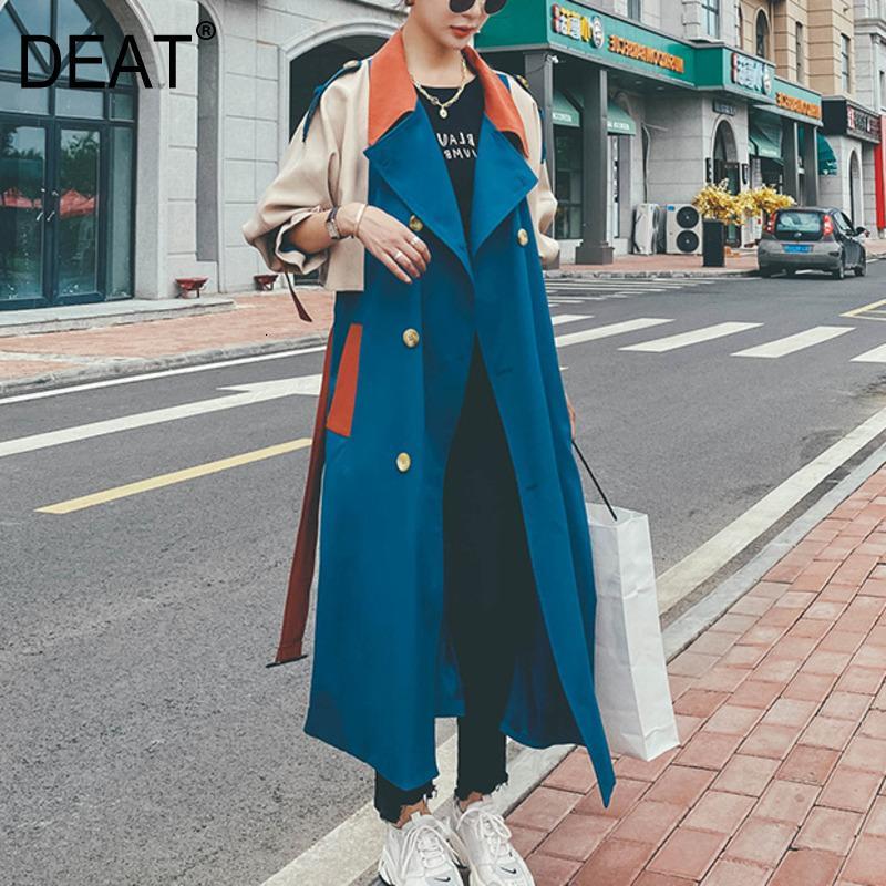 

Women' Trench Coats DEAT 2021 Autumn Fashion Women' Trench Coat England Style Hit Color Patchwork Full Sleeve Lapel Collar Wit, Green