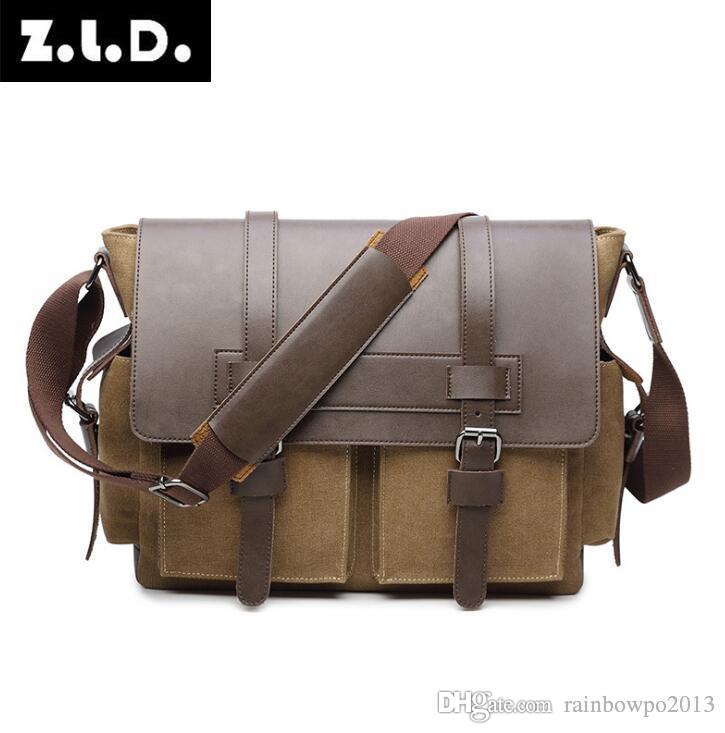 

Factory wholesale brand handbag fashion flip top Canvas bag simple large capacity computer bags trend canvass leather leisure briefcase, Khaki