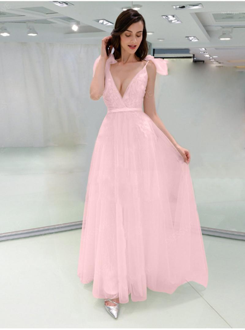 

Casual Dresses Sexy Bohemian Style Deep V Halter A-line Dress Summer Sleeveless Mesh Bandage Floor-Length, Pink