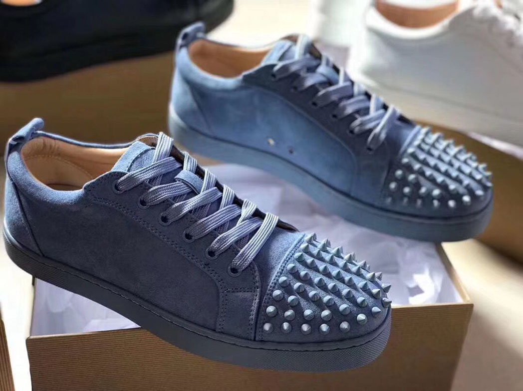 

Designers Red Bottom Sneakers Shoe Low Cut Blue Suede spike Shoes For Men and Women Shoes Party Wedding crystal Leather Sneaker (Physical map)