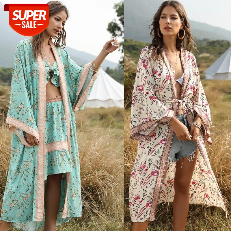 

2020 Bohemian Printed Summer Women Beach Wear Swim Suit Bikini Cover Up Plus Size Long Kimono Sarong Robe De Plage Sarongs A152 #gv3f, Black;gray