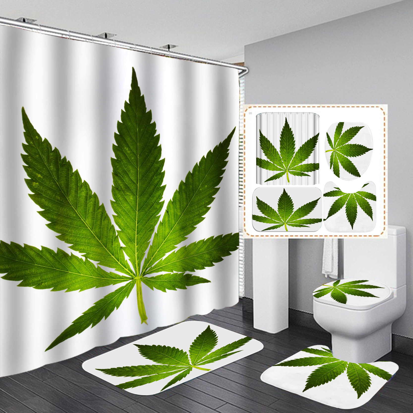 

4 Pcs Bathroom Shower Curtain Set 3D Digital Bath Curtains Waterproof Printing Ground Mat Cover 180X180CM Toilet Seat Covers Home Decor