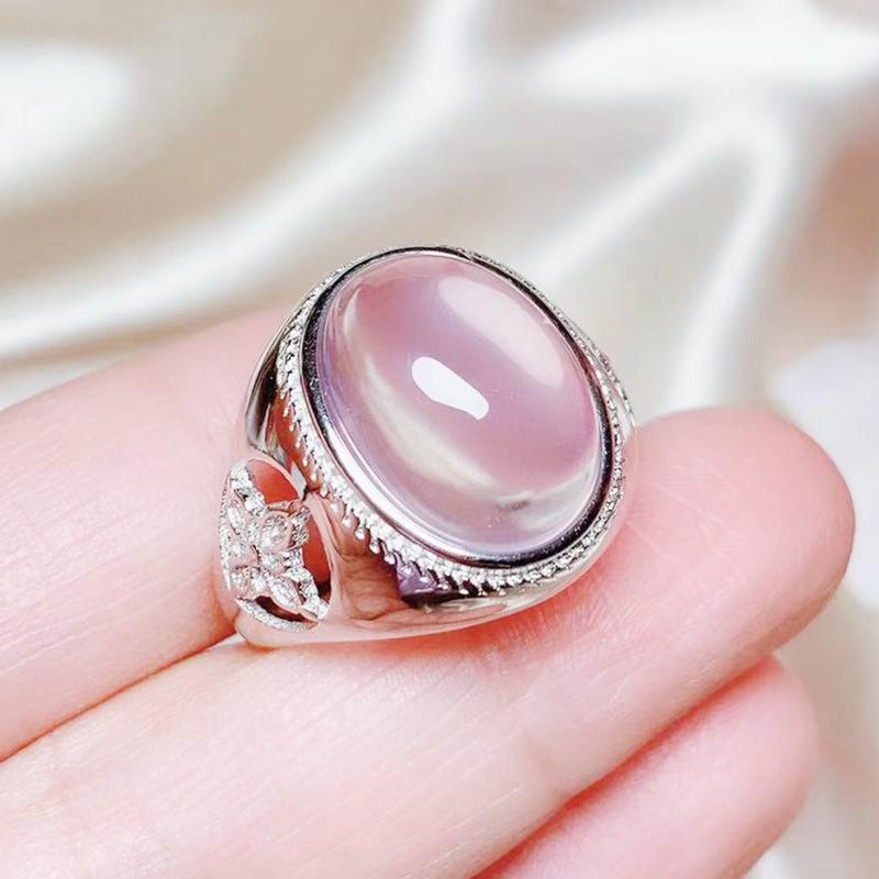 

Cluster Rings Per Jewelry Men Ring Natural Real Rose Quartz Flower Style 11ct Big Gemstone 925 Sterling Silver T20233, Golden;silver