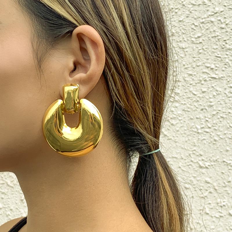 

Stud Trendy Simple Round Gold Color Earrings For Women Girl Circle Minimalist Party Vacation Jewelry, Golden;silver
