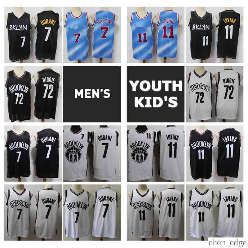 

2021 Men Youth Kids 72 Biggie Kyrie Irving Kevin Durant Swingman Basketball Jersey Authentic Stitched Brooklynite Jersey With Real Tag, Black;red