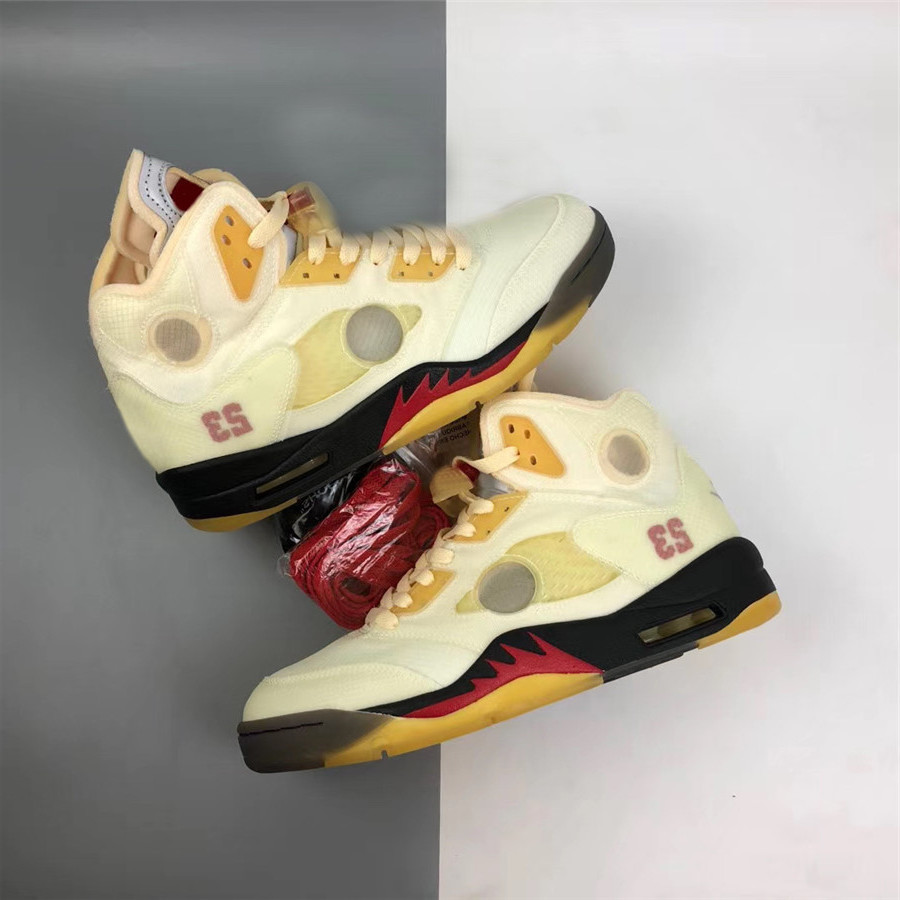 

Shoes Authentic 5 High Off Sail Men White Fire Red-Muslin-Black Yellow Metallic 5S Sneakers Original 7-13, Customize