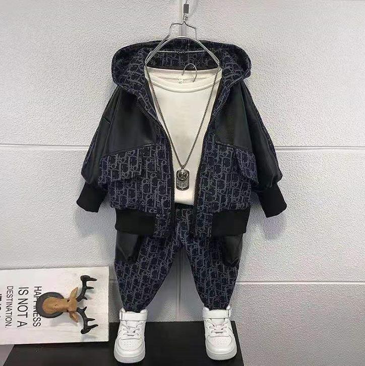 

Girls Boy Coat NEW Clothing Sets spring clothes female baby fashion tooling jacket + pants two-piece suit A0285, White