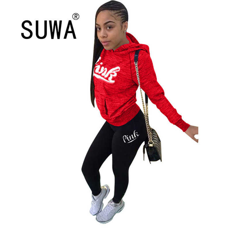 

Pink Long Sleeve Pullover Hoodies Sweatshirt And Joggers Pants Fall Winter Casual Two Piece Outfits Womens Lounge Wear Set 210525, Gray