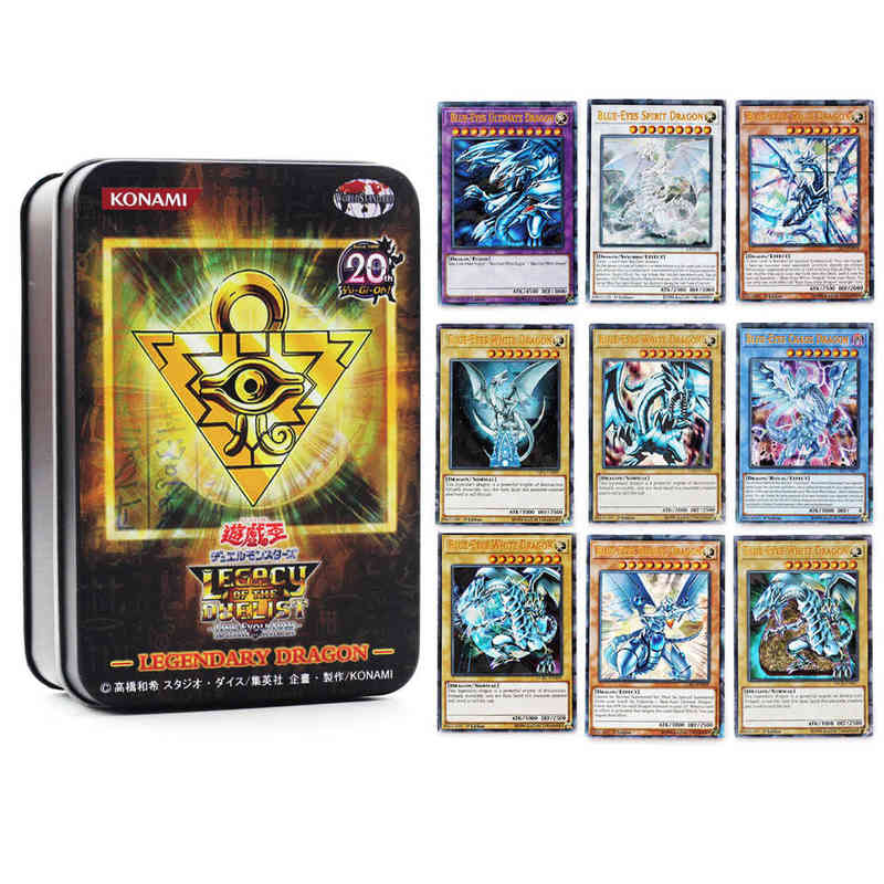 

Yugioh Cards with Tin Box Yu Gi Oh Card 72PCS Holographic English Version Golden Letter Duel Links Game Card Blue Eyes Exodia AA220314