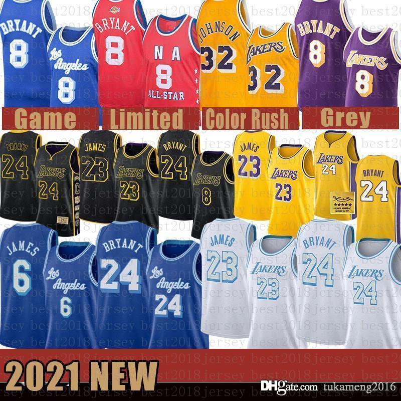 

2021 New Basketball Jersey Los Angeles Lakers Kobe 24 Bryant LeBron 23 James Mens Anthony 3 Davis Kyle 0 Kuzma Grey, Black;red