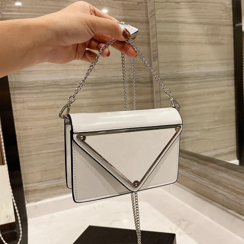 

Evening Bags Fashion Spazzolato Mini Borse For Women's Luxury Designer Metal Big Triangle Genuine Leather Shoulder Messenger, White01