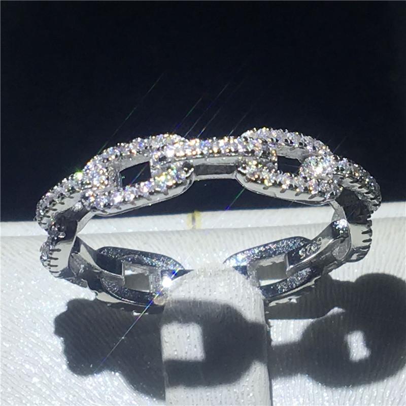 

Cluster Rings H Chain Style 100% Soild 925 Sterling Silver Ring Sona 5A Zircon Stone Engagement Wedding Band For Women Men Jewelry