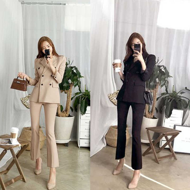 

Casual Women's Double Breasted Suit Set Temperament Slim High Quality Business Office Jacket Women pants 210527