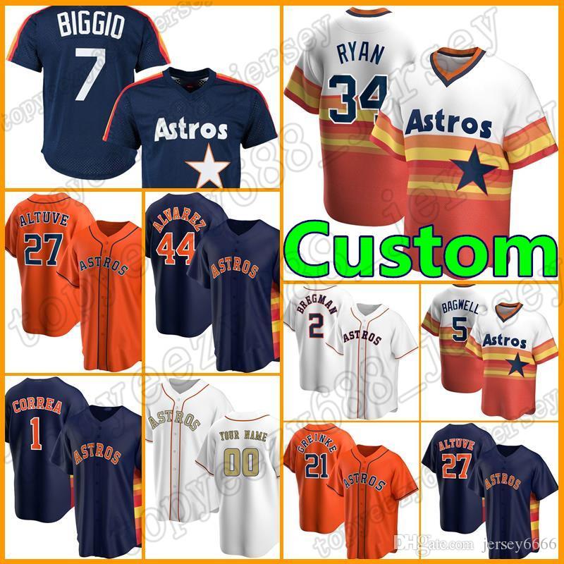 

Retro 34 Nolan Ryan Astros Custom 27 Jose Altuve Jersey 2 Alex Bregman Baseball Houston 7 Craig Biggio 99 J.J. Watt 43 Lance McCullers, Custom retro(taikongren)