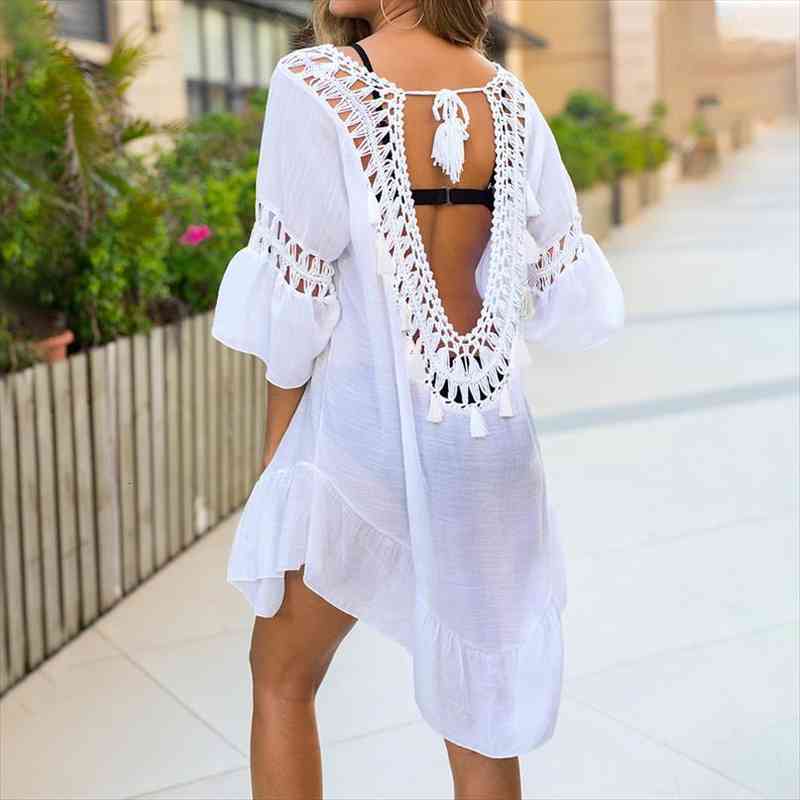 

summer crochet bikini cover up swimsuit beach dress women bathing suit beachwear tunic shirt, White;black