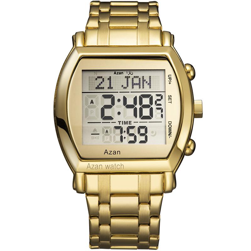 

Muslim Qibla Watch Multifunctional Prayer Reminder Azan Islamic Electronic Watches Wristwatches, Silver