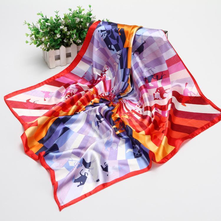 

Scarves High Quality Satin Bandana Silk Square Scarf Women Print Head Band Fashion Lady Hair Shawl And Wrap Female Neckerchief Hijab2021, Blue;gray