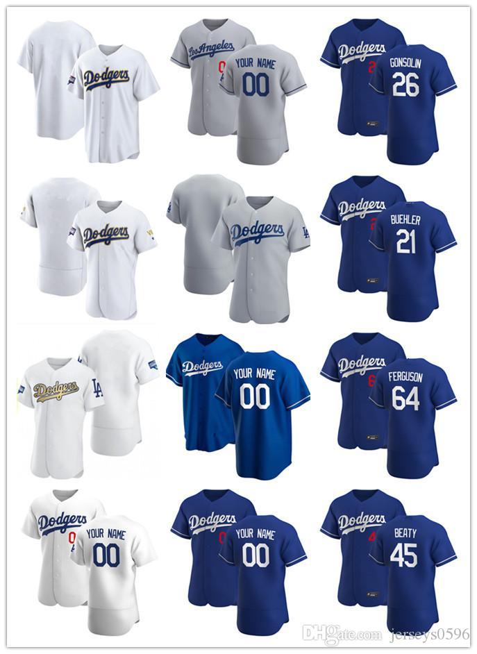 

2021 gold program Custom Jersey Mens 45 Matt Beaty 21 Walker Buehler 64 Caleb Ferguson 26 Tony Gonsolin Baseball Jerseys, Blue;black