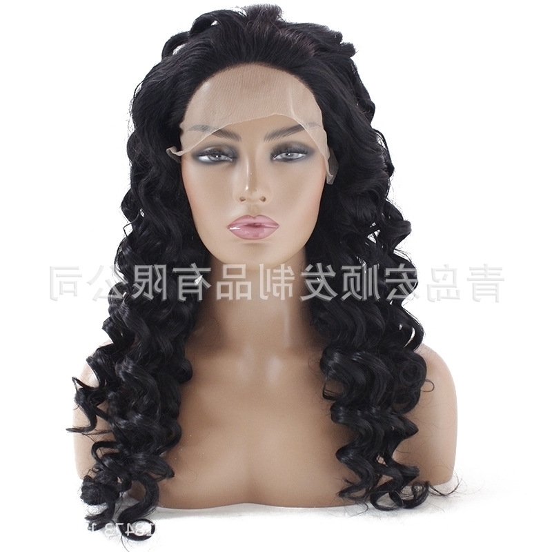 

long New Style Black curly hair chemical fiber front lace Headcover