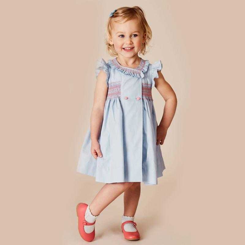 

Girls Smocked Dress Baby Handmade Smock Clothes for Girl Children Boutique Embroidery Clothing Infant Spain Princess Frocks 210615, Sky blue