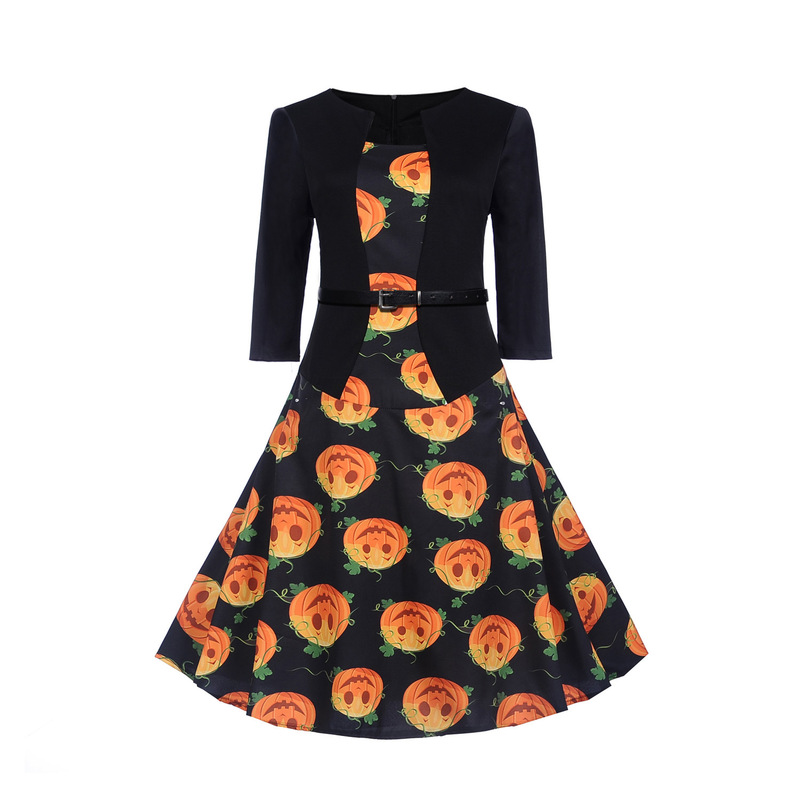 

Halloween women' dresses Belt Retro Style ladies comfortable loose party holiday show long sleeves Long Dress, Khaki