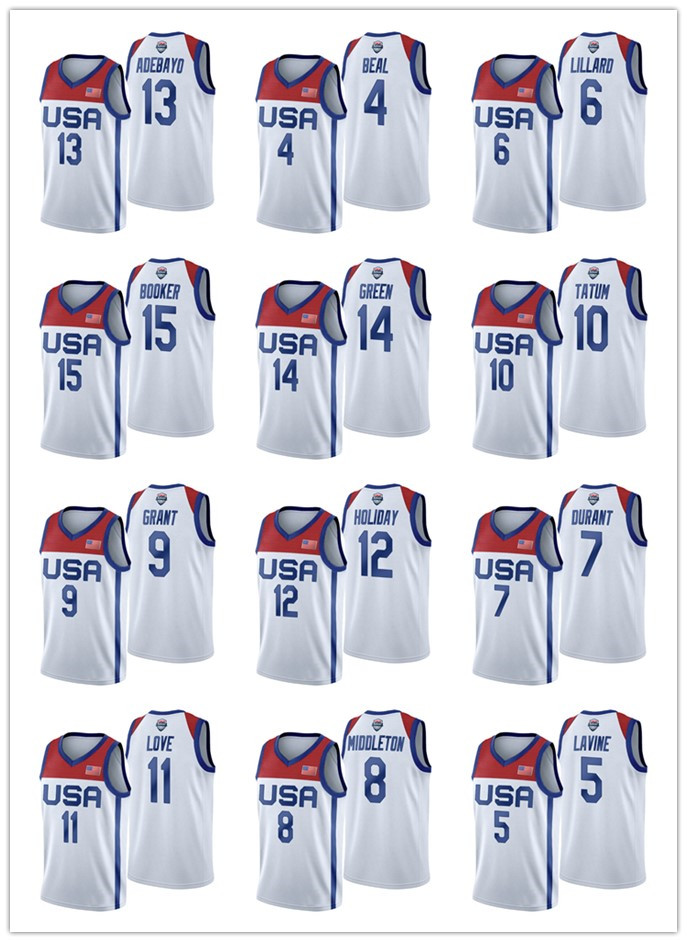 USA Team 2021 Tokyo Olympics Basketball love Grant LaVine Tatum Durant Adebayo Lillard Devin Booker White Jersey