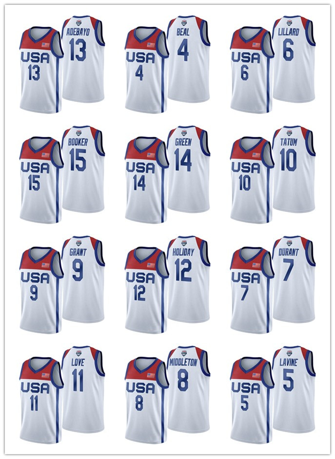 

USA Team 2021 Tokyo Olympics Basketball love Grant LaVine Tatum Durant Adebayo Lillard Devin Booker White Jersey