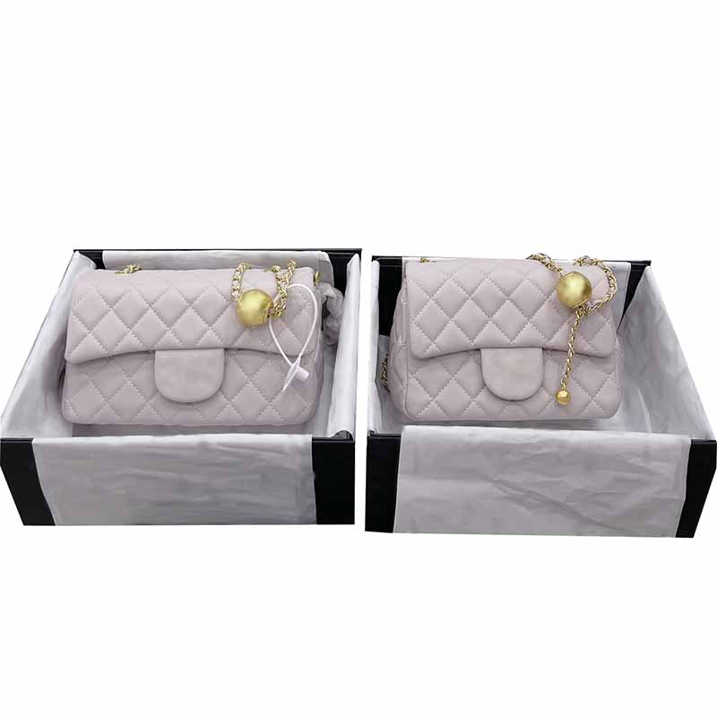 

Luxury Designer Shoulder Bags Womens Leather Fashion Handbags Metal Chain Golden Ball Crossbody Bag Women Messenger Small Square Mini Bag Size Two Models, Pink