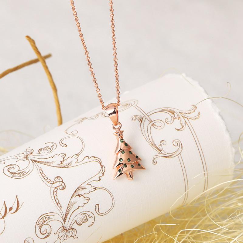 

Pendant Necklaces Pendants Necklace For Women Aesthetic Cute Christmas Tree Green CZ Rose Gold Color Korean Chokers Chain Jewelry N181, Silver
