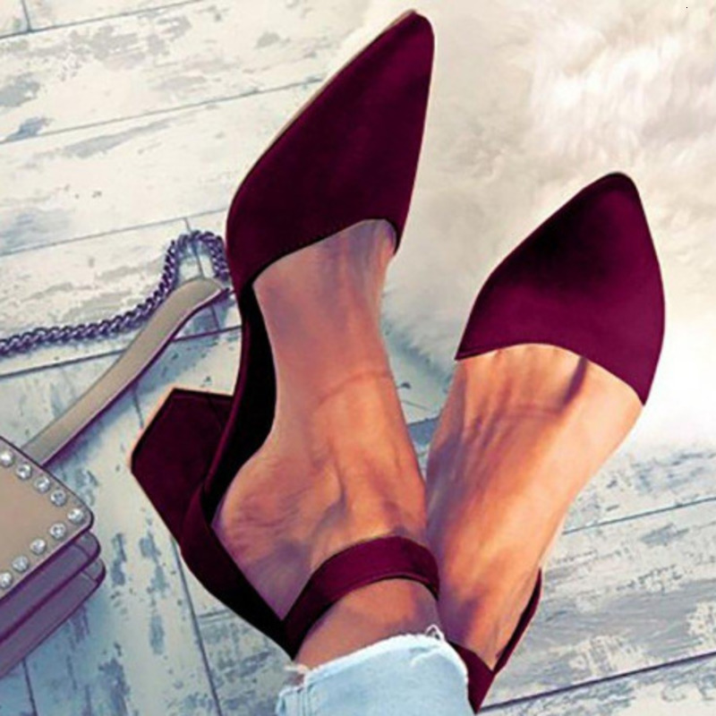 

dress shoes warm fashion concise short jump with low heel bombs pointed shallow mouth suede sandals woman word buckle shoe rkni, Black