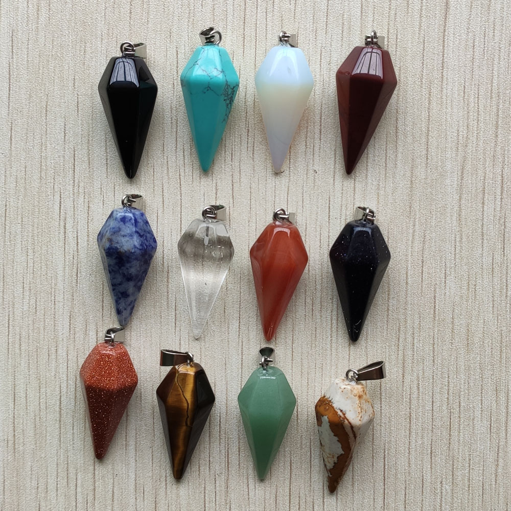 

assorted natural stone pillar charms chakra pendulum pyramid healing Reiki Point pendants for Necklace jewelry making