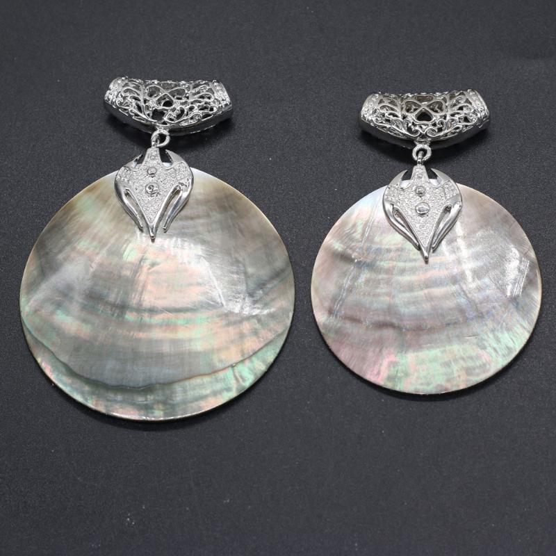 

Charms Natural Mother Of Pearl Sea Shell Pendant Round Shape Pendants For DIY Necklace Jewelry Making Women Findings, Bronze;silver