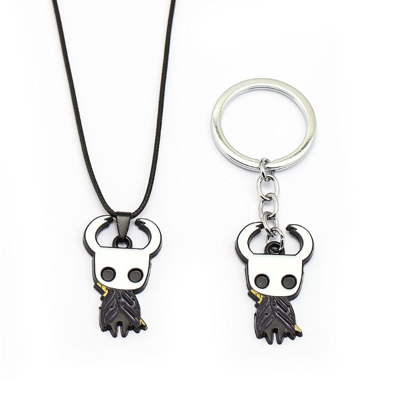 

Keychains Game Hollow Knight Metal Key Chain Enamel Alloy Pendant Necklace Leather Choker Keychain Jewelry For Mens