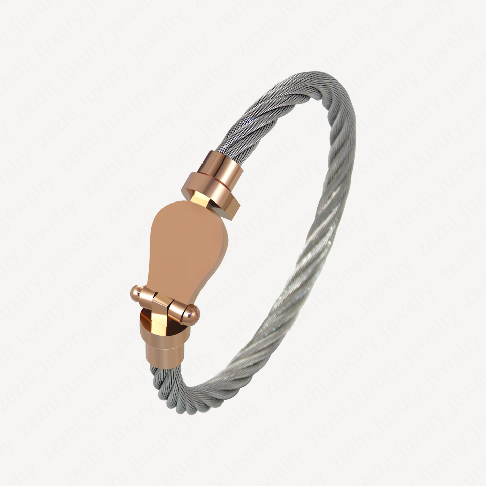 Charm Bracelets 18k Rose Gold Plated Trendy Bracelet Magnetic Buckle Horseshoe Rope U Shaped Bangle Christmas Gift Accessories With Jewelry Pouch-image-736719177