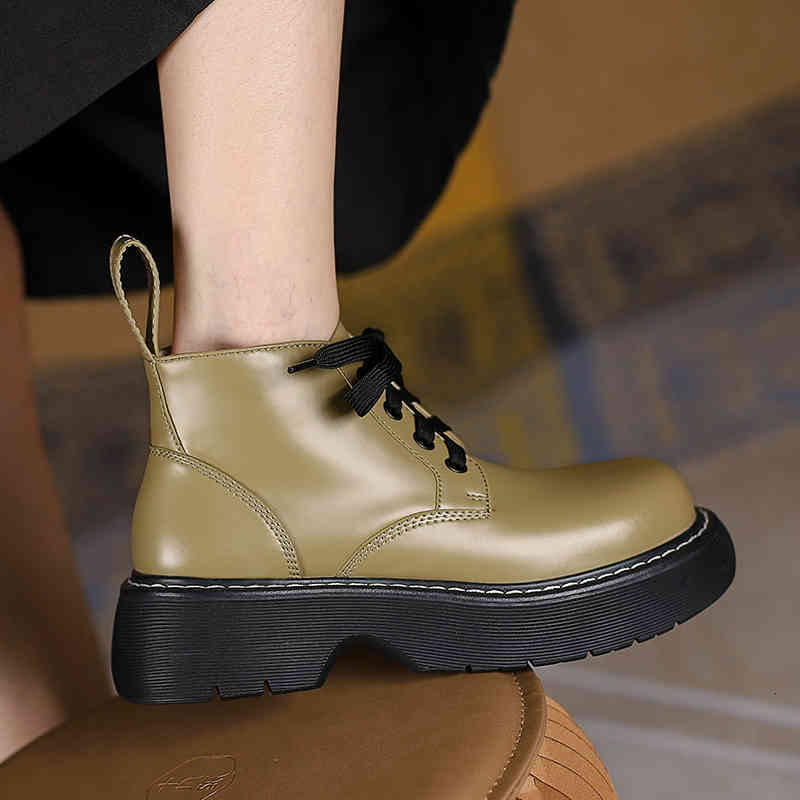 

boots women's ankle boots natural leather shoes 22-24.5cm autumn and winter platform traditional martin women's nbct, Black